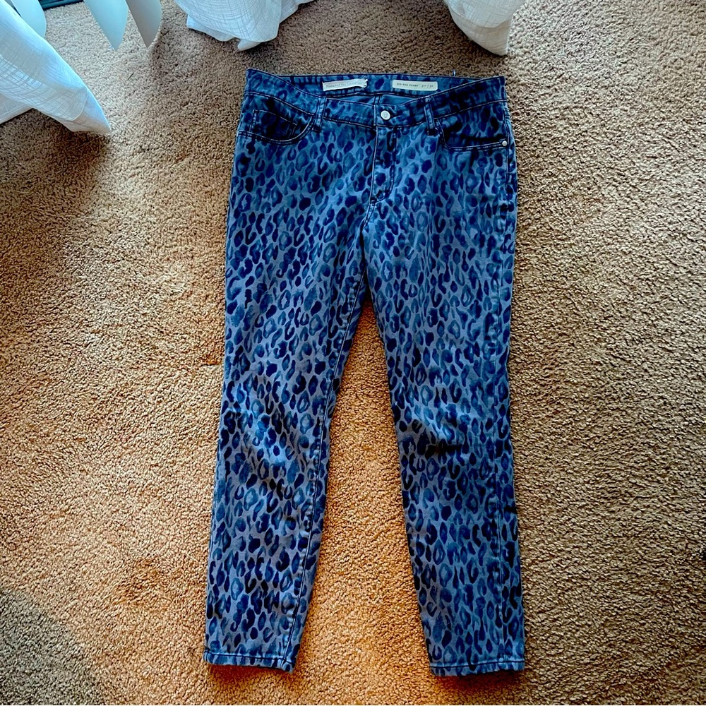 Anthropologie|Pilcro and the Letterpress Blue Leopard Mid-Rise Skinny Jeans